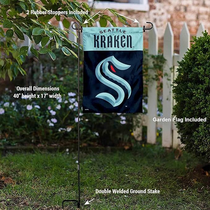WinCraft Seattle Kraken Garden Flag and Pole Stand Holder