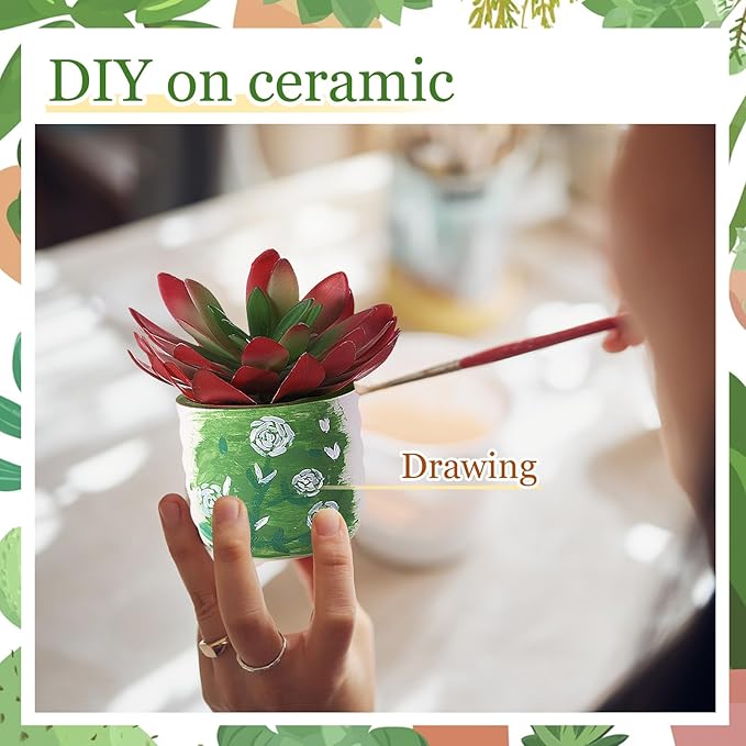 Remerry 12 Pcs 3.5 Inch DIY Ceramic Succulent Pots Figurines Paint Craft Kit Unpainted Ceramic Bisque Paintable Flowerpots with Drainage Hole Ready to Paint Valentine's Day Gifts