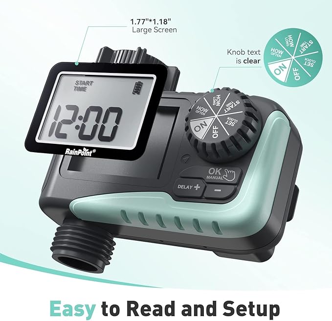 RAINPOINT Sprinkler Timer Outdoor, Water Timer for Garden Hose Faucet Timer, Programmable Watering Irrigation Timer with Rain Delay/Manual, V2, 2024 Release(Plastic)