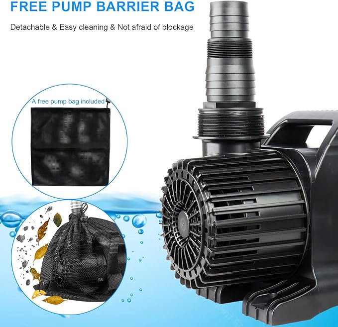 Outdoor Extra Large 11800gph-850W 32.8FT Pond Water-fall & Kio Fish Fountain-s& Garden Pump Submersible IPX8: Long 32.8FT Cord Smart-er&Quieter Duck&Yard&Patio Ponds Pumps,1 Barrier Pump Bag