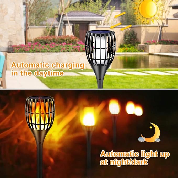 Solar Lights Outdoor, 43" Flickering Flames Torch Light Solar Garden Lights Waterproof Landscape Lighting Dusk to Dawn Auto On/Off Security Torch Light for Yard Patio Driveway, 4Pack