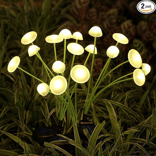 Solar Garden Lights, 2-Pack Dual Mode LED Solar Mushroom Lights, Waterproof Firefly Outdoor Decor for Yard, Patio, and Pathway – Warm White Jellyfish Ambiance
