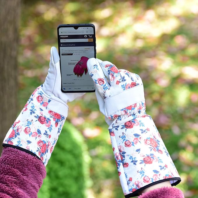 Vgo... 1-Pair Natural Genuine Goatskin Leather Gardening Gloves, Long Cuff Protection, High Dexterity Grip Gloves (Size S, White, GA9658-W)