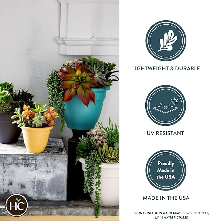 The HC Companies 6 Inch Caribbean Planter - Lightweight Indoor Outdoor Plastic Plant Pot for Herbs and Flowers, Cottage Stone (4 Pack)