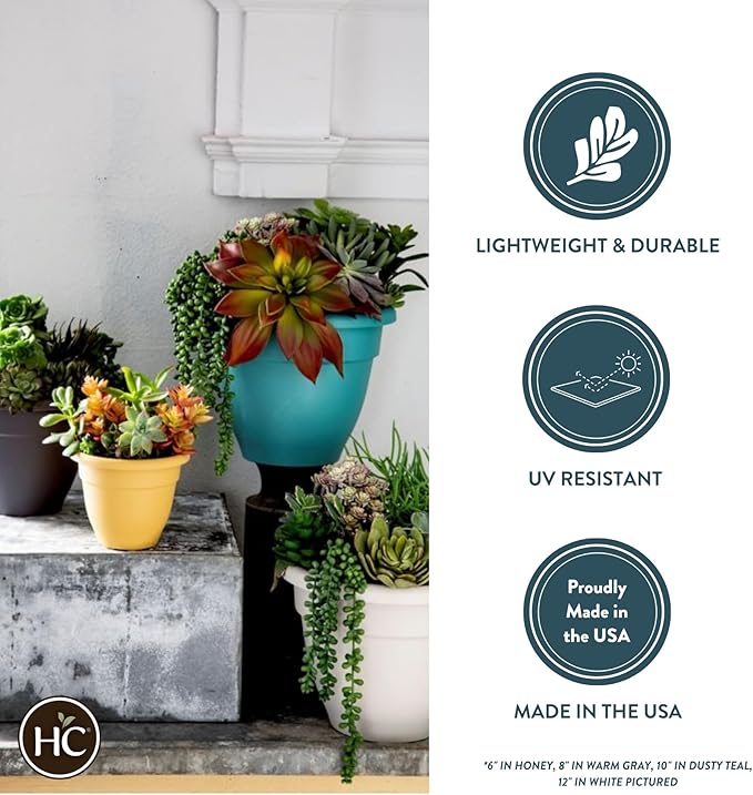 The HC Companies Caribbean Planter Pot - Outdoor & Indoor Plant Pot with Drainage Hole & Plug - Rolled Rim Plastic Pots for Plants & Flowers - Decorative Plant Pot (16" Clay, Pack of 2)