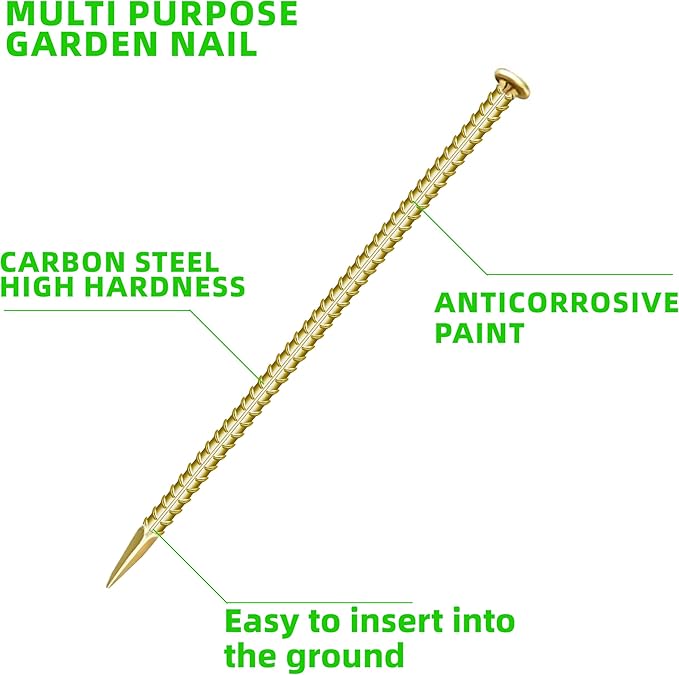 12 Pieces 16-Inch Garden Ground Stakes Galvanized Steel Rebar Stakes - Heavy Duty Ground Anchors for Tents, Position Stakes Kits,Fences Stakes, and Trampolines Stakes