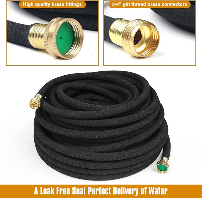 Soaker Hose 50FT 5/8" Diameter for Garden Beds Solid Brass Interface Irrigation Save 70% Water Heavy Duty Rubber Great for gardens/flower beds