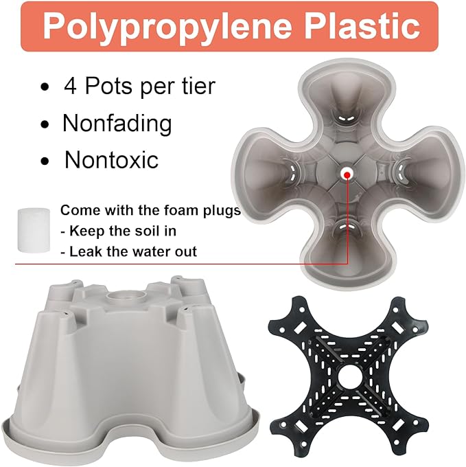 Vertical Planter 5 Tier Stackable Planters Garden Planters Strawberry Herb Flower and Vegetable Planter Indoor Outdoor Gardening Pots with Removable Wheels and Tools