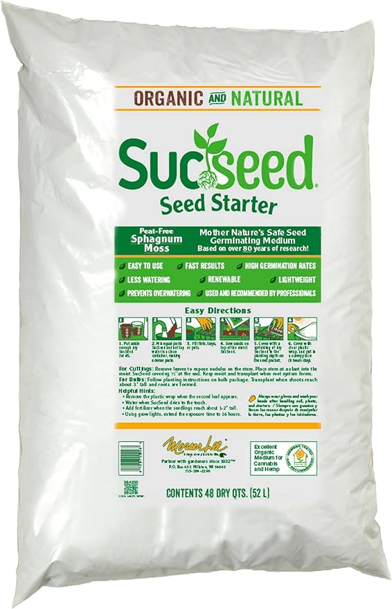 Mosser Lee ML0005 SucSeed® Premium Seed Starter, All Natural & Organic Seed Starter Perfect for Seeds, Milled from Live Sphagnum Moss, Peat-Free, Quick & Successful Germination, 48 Dry Qts (52L)