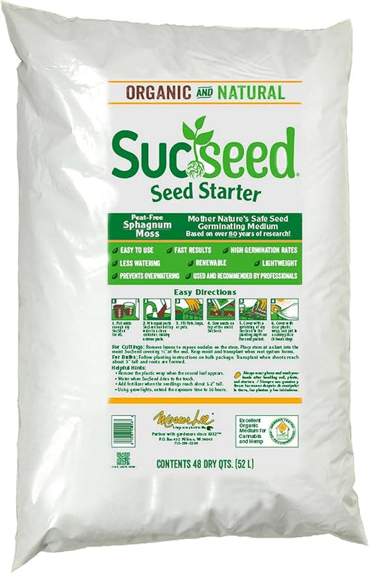 Mosser Lee ML0005 SucSeed® Premium Seed Starter, All Natural & Organic Seed Starter Perfect for Seeds, Milled from Live Sphagnum Moss, Peat-Free, Quick & Successful Germination, 48 Dry Qts (52L)