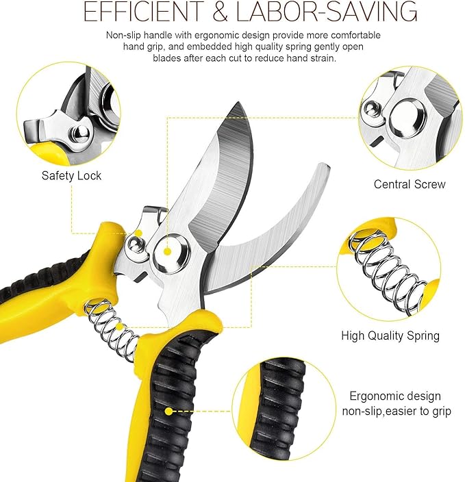 AUGEN Garden Pruning Shears Set, Stainless Steel Heavy Duty Gardening Tool Kit For Cutting Flowers, Trimmig Plants, Gardening Scissors For Plant (Pack of 3)