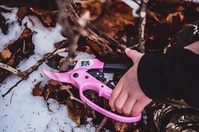 EZ Kut Original Ratcheting Pruner Kit with Molded Ballistic Nylon Sheath and Carbide Blade Tool, Pink and Black