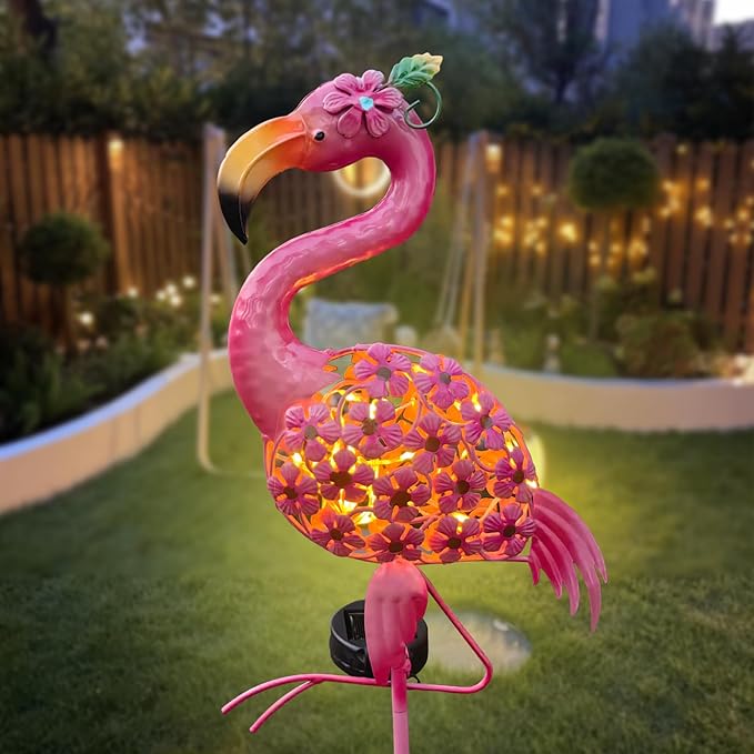 Flamingo Decor-Solar Garden Decor,Pink Flamingos for Yard-Patio Lawn Balcony Backyard Decorations,Flamingo Birthday Gifts for Women
