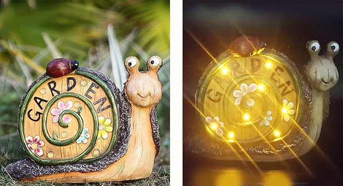 Snail Statue with Flower Gifts for Garden - LED Lights Waterproof - Lawn Decor Snail Statue Lawn Decor Snail for Patio, Balcony, Yard Ornament 7.68 Inch Tall