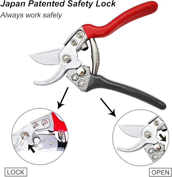 Pruning Shears [Made in Japan] Professional 7.5 Inch Premium Plant Garden Scissors Secateurs with Ergonomic Handle, Bypass Hand Pruners Branch Gardening Clippers for Plants
