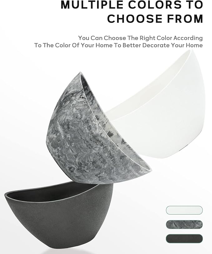 LaDoVita Plant Pots with Drainage Holes, 12 Inch Large Planters for Indoor Plants, Plastic Flower Pots Outdoor, Set of 2 Pack, Frosted Black