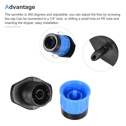 MECCANIXITY Drip Emitters Fan Shape Adjustable 360 Degree Blue for 1/4" Irrigation Tube Hose 10pcs