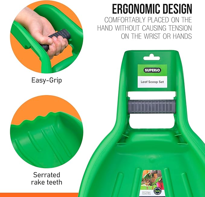 Leaf Collector, Leaf Scoops, Hand Rake for Leaf Picker Upper Gardening Hand Tools, Lawn Cleaning Garden Rake 1 Pair Leaf Scoop, Green Plastic Leaf Grabber, by Superio
