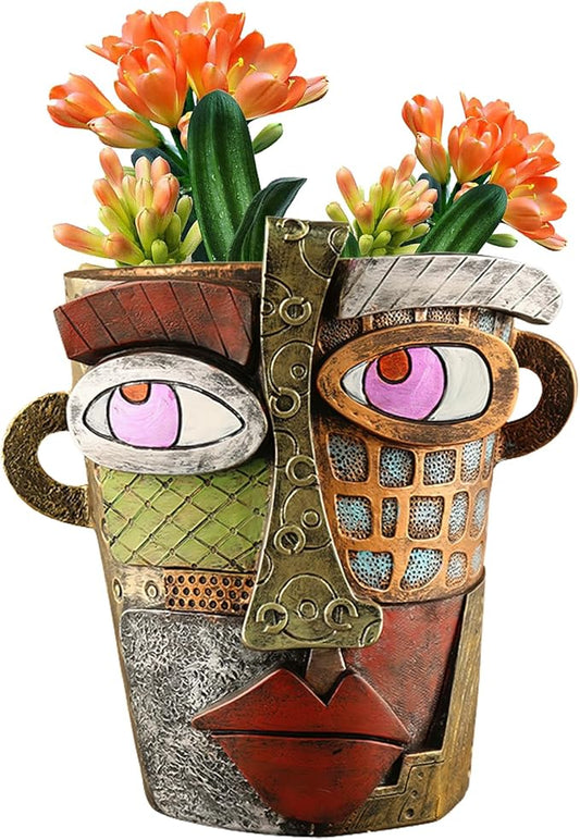Abstract Face Planters Pots Head,Unique Head Planter for Indoor Plants,Funny Face Flower Pot,Colorful Plant Pots for Outdoor Garden Deco and Home Art Decoration(Classic)