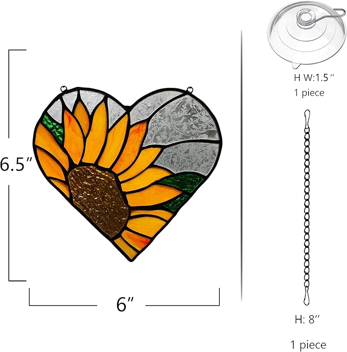 BOXCASA Sunflower Stained Glass Window Hangings,Sunflower Stained Glass Suncatcher,Heart Shape Sunflower Best Teacher Gifts for Women Birthday,Sunflower Decoration for Home Indoor Window