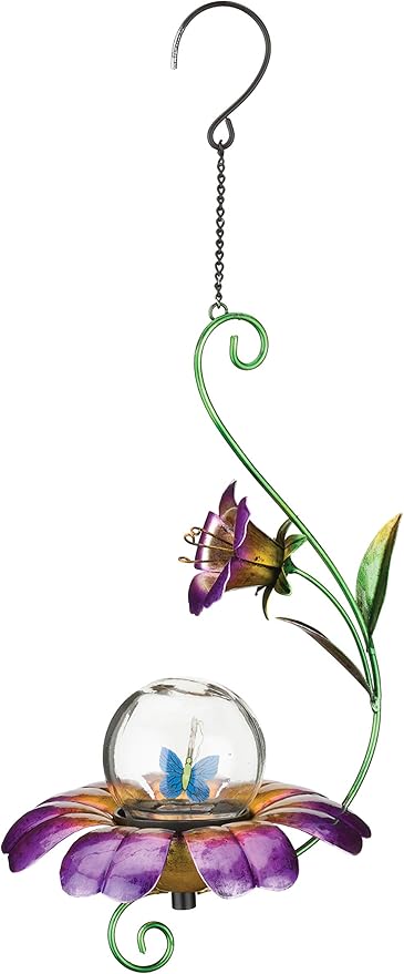 Regal Art & Gift Twinkle Hanging Chime Solar Lanterns - Micro Pulsing LED Lights, Waterproof Outdoor Yard Decorations, Metal & Plastic, Décor for Lawn, Garden, Patios, Hanging Path Light, Butterfly