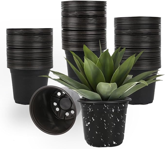 100 Packs Nursery Pots, 4 5 6 Inches Plastic Nursey Pots for Plants with Drainage Holes, Seed Starting Garden Pots of Flower Plant Container for Succulents, Transplanting (100, 6 Inch)