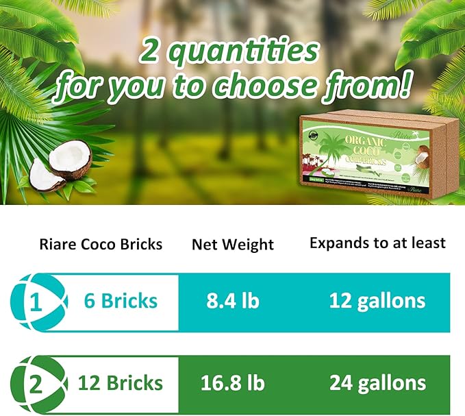 Riare 6pcs Organic Coco Coir Bricks Soil Blocks- 100% Natural Compressed Coco Peat Brick Coconut Fiber Substrate with Low EC& pH Balance, High Expansion Coco Coir Pith Coconut Husk for Garden