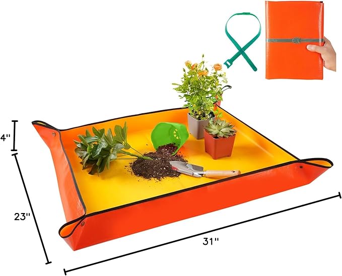 Large Repotting Mat for House Plants Transplanting Portable Potting Tray Waterproof Garden Mat Gardening Gifts for Plant Lovers (Orange 39"X31")