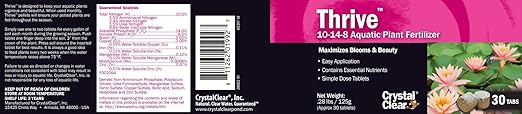 CrystalClear Thrive Aquatic Pond Plant Food, Fish Safe Water Garden Fertilizer, Nutrients Boost Lily & Lotus Flower Bloom & Root Growth, 30 Tablets