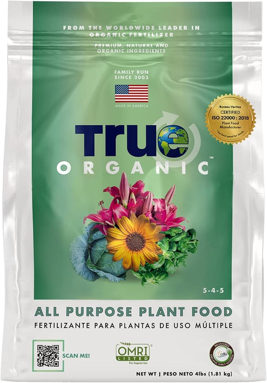 True Organic All Purpose Plant Food – Organic Fertilizer for Fruits, Vegetables, Flowers, and Herbs – 4lb Bag Covers 87 sq. ft.