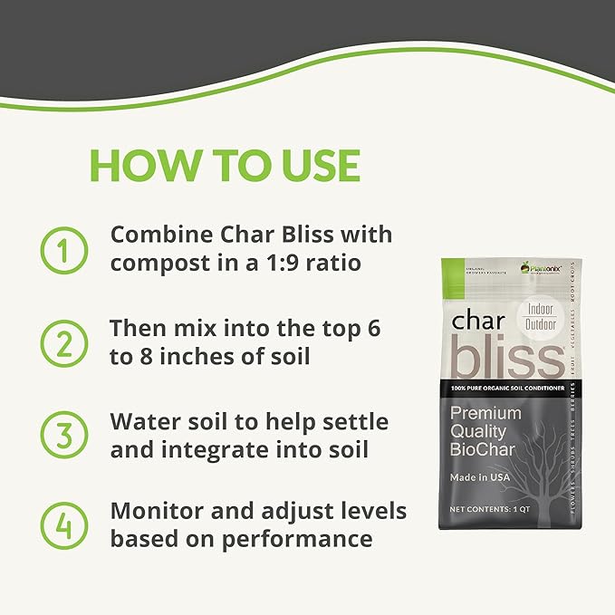 Char Bliss (1 Qt) - Organic Biochar for Plants - OMRI-Listed Biochar Soil Amendment Organic - Bio Char for Plants - Horticultural Charcoal for Plants, Potting Soil, Garden Soil, & Potting Mixes