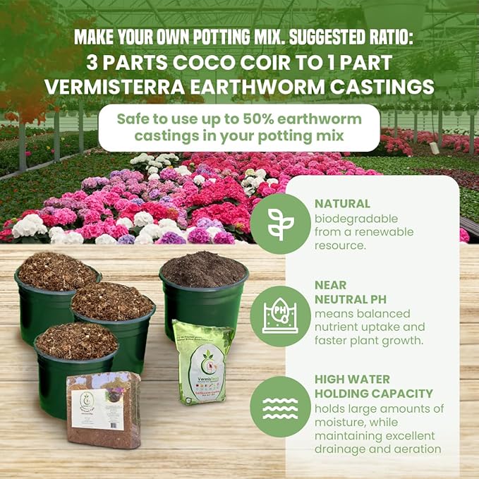 Coco Coir and Chips, Compressed Brick - Approx 9 LB (1.7 cu ft) - for Container Garden and Potting Mix, Coconut Coir with Chunky Chips for Aeration and Stability