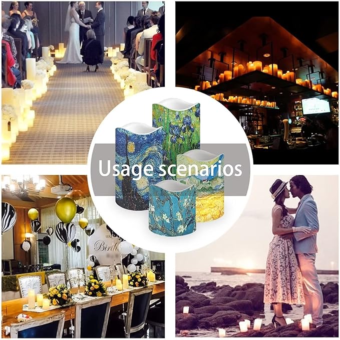 Ystardream Oil Painting Flameless Candles Plastic Moving Flickering LED Candles with Remote Color Changing & Timer,4 Packs