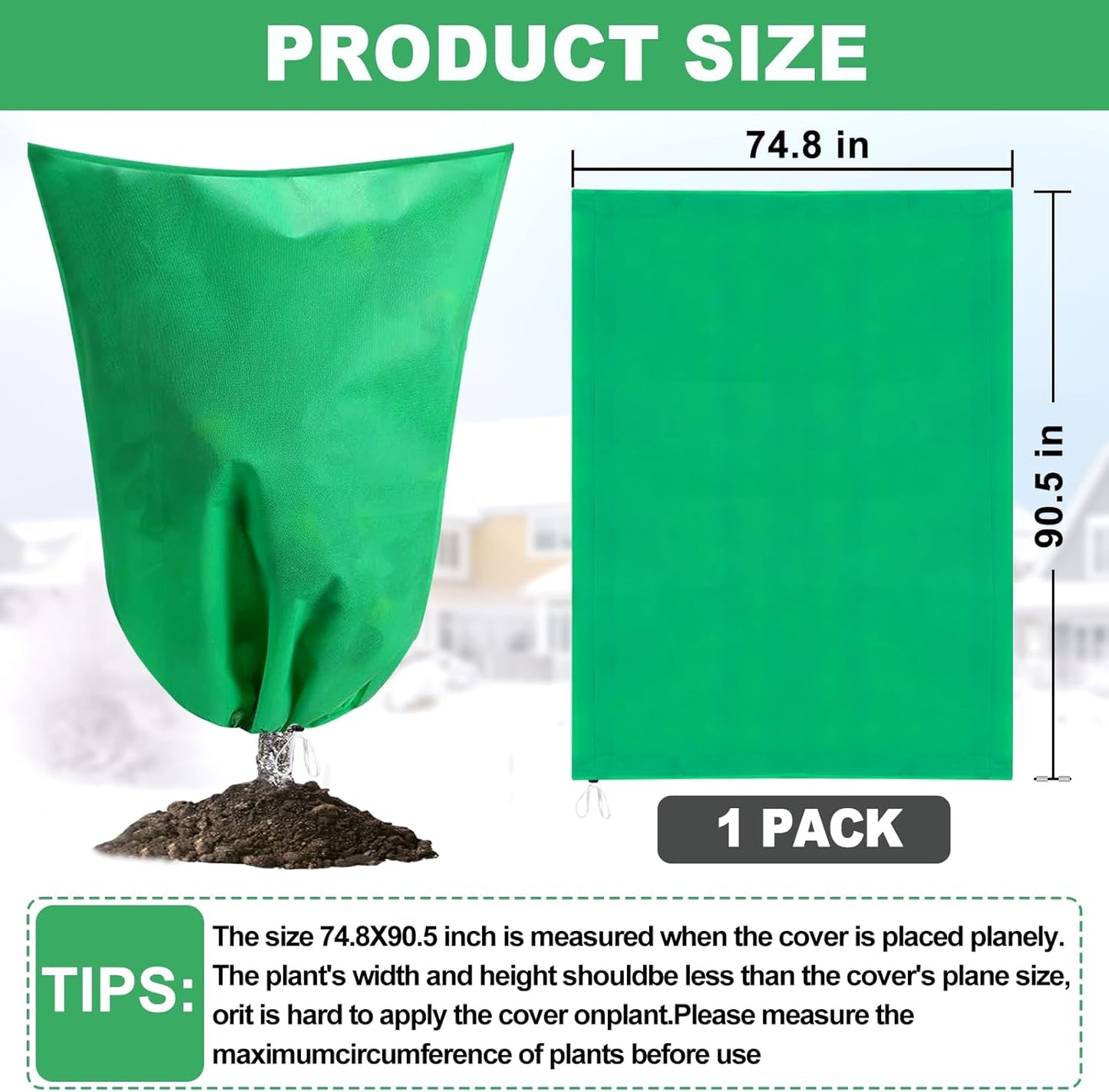 Large Tree Covers for Winter Plant Covers Freeze Protection, 74.8"X 90.5" Frost Covers for Outdoor Plants with Zipper Drawstring, Winter Cold Weather Frost Blankets Shrub Jacket Cover Bags
