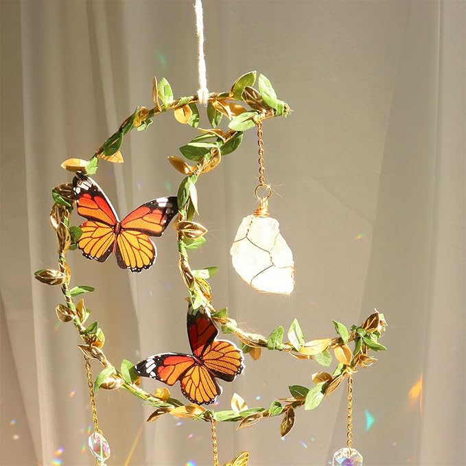 Suncatcher - Moon Crystal Sun Catcher Window Hanging, White Stone Good Luck Charms Gifts for Women Chrismas Thanksgiving Birthday Crystal