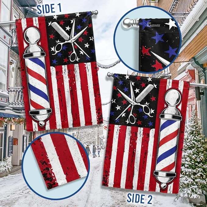 FLAGWIX Barbershop Flag, Barber American Flag - 4th of July Decorations for Home, Inside, Outside, House Flag (29.5" X 39.5") - USA House Garden Flags Premium Polyester, Decorative Outdoor Flags