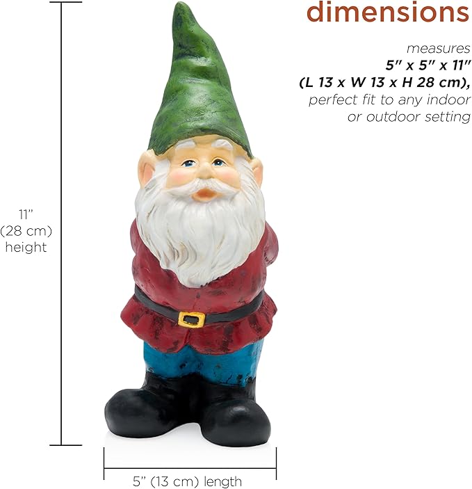 Alpine Corporation 11" Tall Classic Outdoor Garden Gnome Yard Statue Decoration