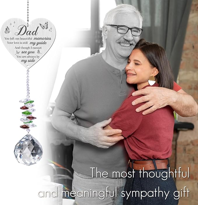 Memorial Crystal Suncatcher,Memorial Gifts for Loss of Dad,Bereavement Gifts for Loss of Father,Hanging Crystals Ornament for Window Rainbow Maker Prisms Home Decor Gift