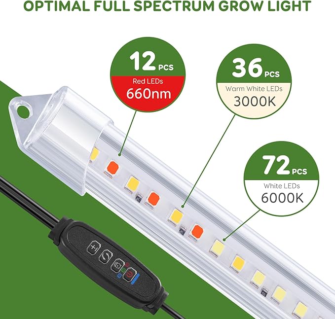2 Bars 16" Grow Lights for Indoor Plants, 120 LEDs Full Spectrum Plant Grow Light Strips with Auto ON/Off Timer 3/9/12Hrs, 10 Brightness, 3 Switch Modes Sunlike Growing Lamps for Hydroponics Succulent