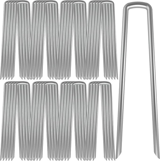 AAGUT 12 Inch 8 Gauge Landscape Staples 40 Pack Galvanized Garden Stakes Heavy Duty Sod Pins Fence Ground Stakes for Weed Barrier Fabric Ground Cover Dripper Irrigation Tubing Soaker