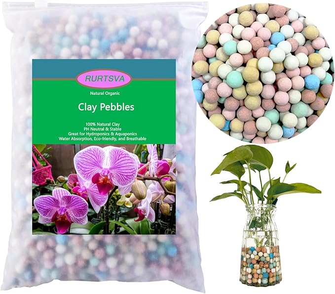Natural Organic Colorful Leca Balls 5LBS for Plants, 8mm-10mm Ceramsite Clay Pebbles Indoor Potting Garden Soil for Orchid, Succulents, Hydroponics, Decoration, Drainage (5LBS, Colorful, 1)