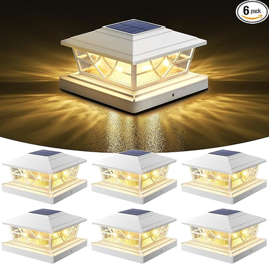 NIORSUN Solar Post Lights Outdoor 6 Pack, 2 Modes LED, Deck Fence Post Solar Lights for 3.5x3.5 4x4 5x5 5.5x5.5 Caps Patio Garden Decoration, White