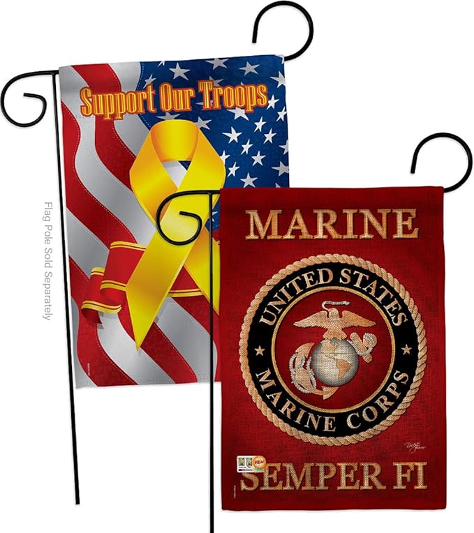 Marine Corps Burlap Garden Flag - Pack Armed Forces USMC Semper Fi United State American Military Veteran Retire Official Support Our Troops - House Banner Small Yard Gift Double-Sided 13 X 18.5