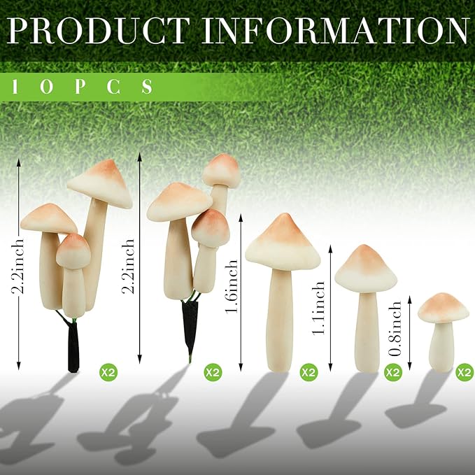 Taiyin 10 Pcs Luminous Mushroom Miniature Garden Mushrooms Outdoor Decor Waterproof Glow in The Dark Yard Decor for Fairy Outdoor Garden Micro Landscape Christmas Tree Decor