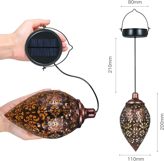 Hanging Solar Lights Solar Lantern LED Garden Lights Metal Lamp Waterproof for Outdoor Hanging Decor (2 Pack)