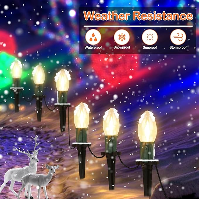 C9 Christmas String Lights for Pathway , 26FT LED 20 Clear Lights with 20 Stakes, Waterproof Shatterproof 2700K Warm White Linkable Walkway Lights for Outdoor Indoor Xmas Driveway Yard Garden Decor