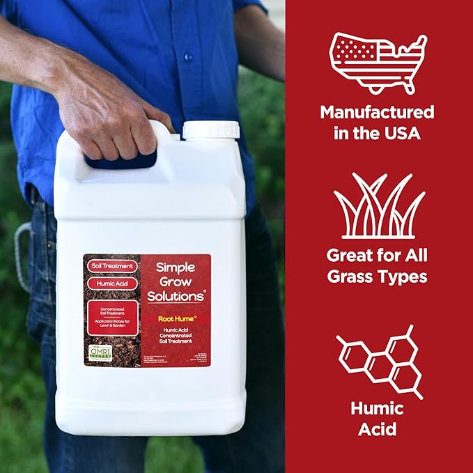 Organic Humic Acid Blend for Lawn and Garden - Root Hume - Concentrated Liquid Soil Conditioner for All Grass Types -Simple Lawn Solutions- OMRI Organic - Use with Fertilizer Program (2.5 Gallon)
