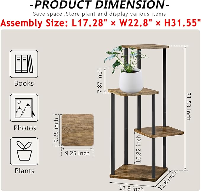 AZERPIAN Plant Stand 4 Tier Indoor Metal Flower Shelf for Multiple Plants Corner Tall Flower Holders for Patio Garden Living Room Balcony Bedroom, Black (4 Tier-Black)