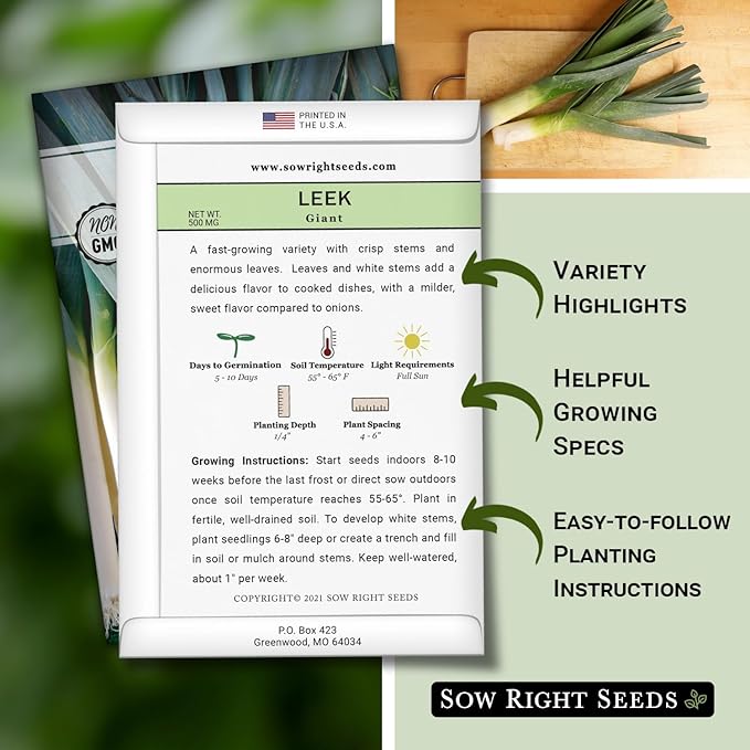 Sow Right Seeds - Giant Leek Seeds for Planting - Non-GMO Heirloom Packet with Instructions to Plant and Grow an Outdoor Home Vegetable Garden - Large Green Chive Onion - Cook Asian Cuisine (2)