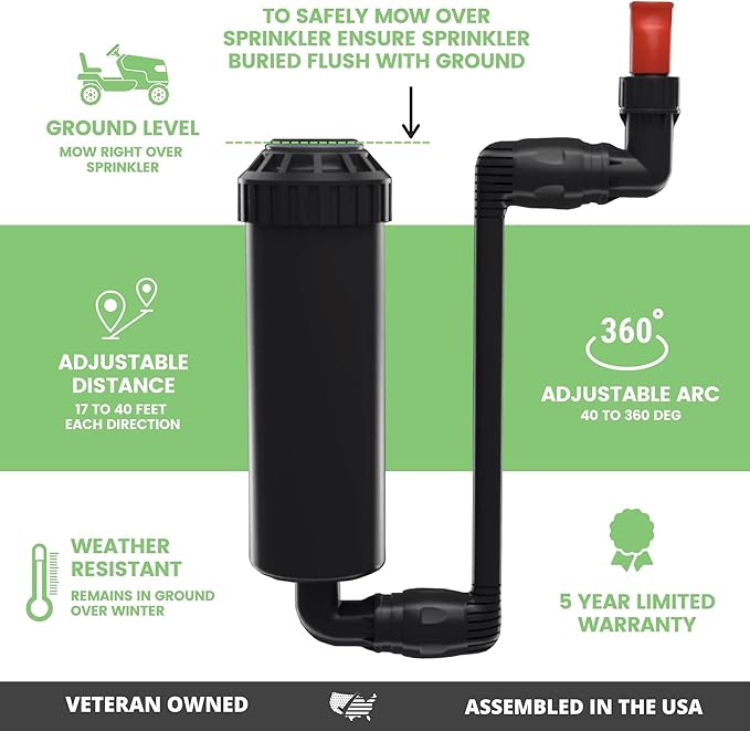 QSK-745 In-Ground 5-Inch Pop-Up Adjustable Sprinkler 5-Pack With Quick Hose Connectors And Splitters
